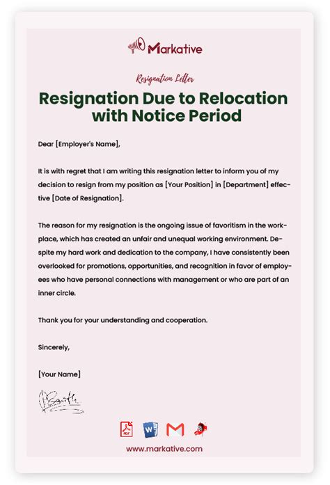 How To Write Best Resignation Due To Relocation [5 Free Samples] Markative