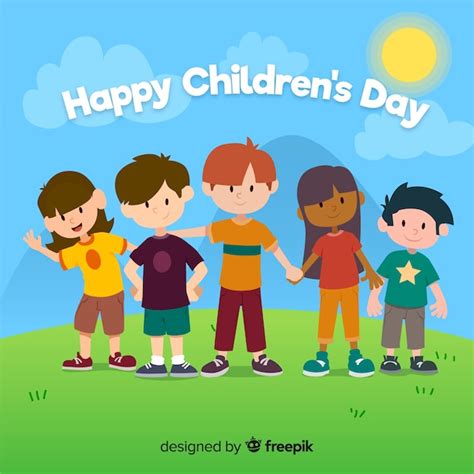 Free Vector Flat Design Of Childrens Day With Children Holding Hands