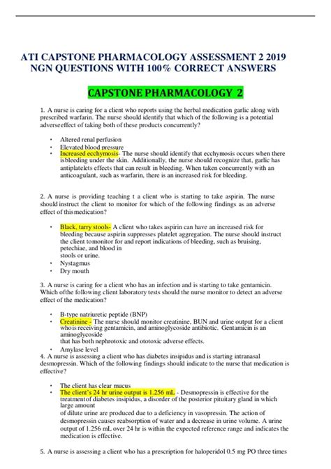 Ati Capstone Pharmacology Assessment Ngn Questions With