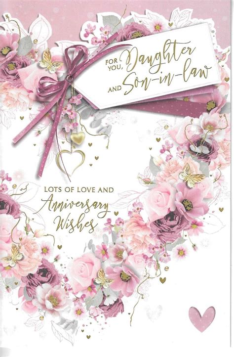 An Anniversary Card With Pink Flowers And Hearts On The Front Says