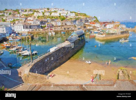 Mevagissey Harbour Cornwall England Near St Austell On A Beautiful
