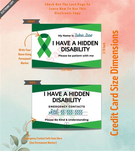 Hidden Disability Card Invisible Disability Awareness Medical Alert Id