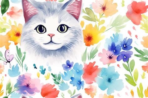 Premium Photo Watercolor Whiskers In A Floral Delight