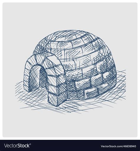 Igloo Snow House Hand Drawn Blue Sketch Royalty Free Vector