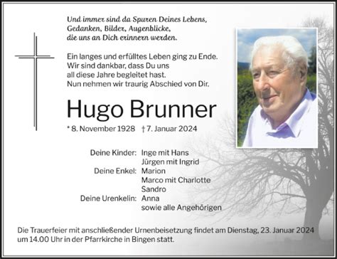 Traueranzeigen Von Hugo Brunner Schwaebische De Trauerportal