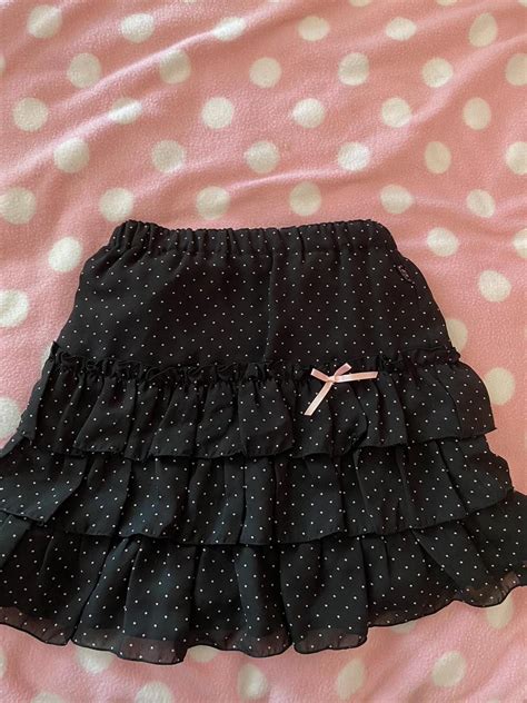 Mezzo Piano Black And Light Pink Polka Dot Miniskirt Depop