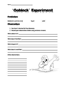 Oobleck Exploration Worksheet By Mrs Alexander TPT