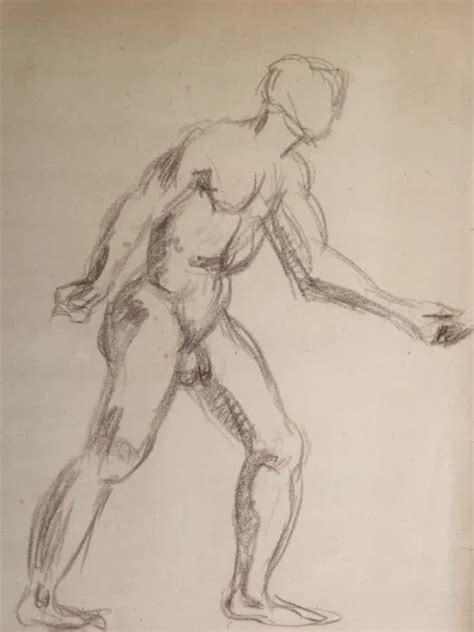 NUDE MAN EROTICA Curiosa SUPERB ORIGINAL DRAWING EROTIC OVERFLOWS Ca