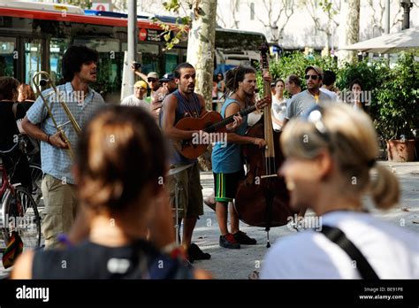 Band Busking On Plaza Catalunya Barcelona Spain Stock Photo Alamy