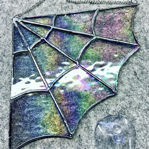 Stained Glass Spiders Web Sun Catcher Cobweb Iridescent Star