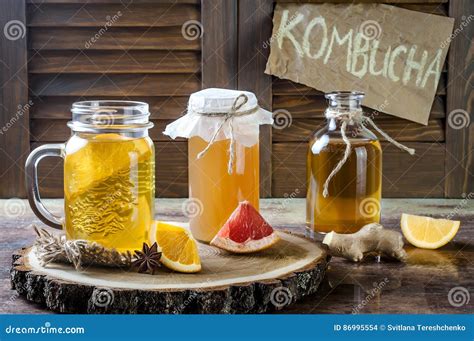 Homemade Fermented Raw Kombucha Tea With Different Flavorings Healthy