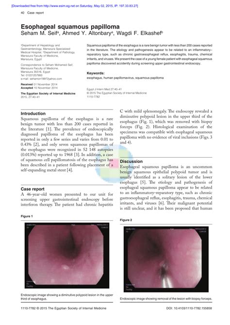 (PDF) Esophageal squamous papilloma