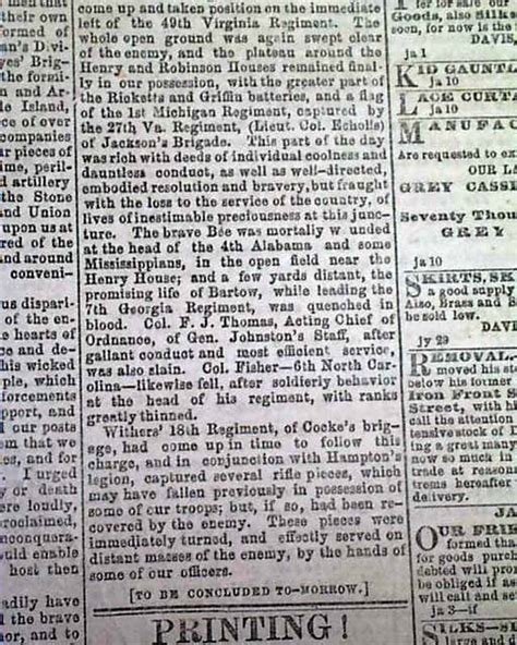 Beauregard S Official Report On The Battle Of Manassas In A Confederate Newspaper