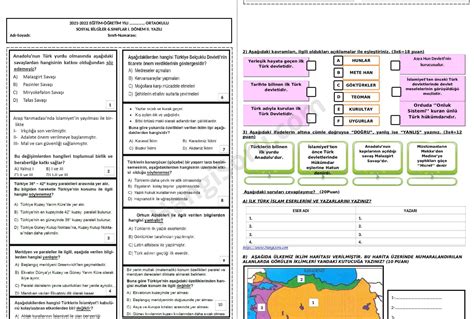 6 Sınıf Sosyal Bilgiler Dersi 1 Dönem 2 Yazılı Soruları İndir 2021
