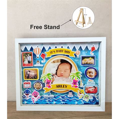 Jual Kado Unik Pigura Biodata Bayi D Frame Pop Up Baby Shark Theme