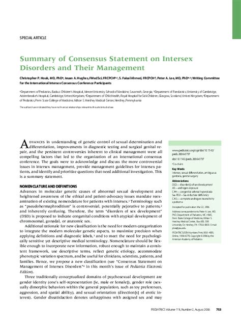 Pdf Summary Of Consensus Statement On Intersex Disorders And Their