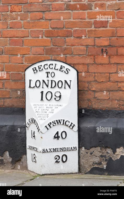 Historic Road Milepost In Beccles Suffolk Englanduk Stock Photo Alamy