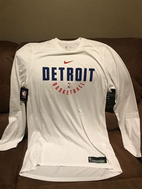 Nike Detroit Pistons Nba White Shooting Long Sleeves Shirt Nwt Size Xl