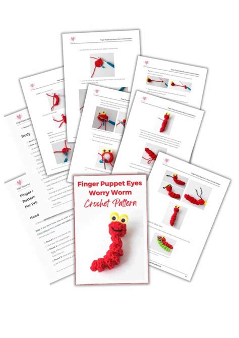 Finger Puppet Googly Eyes Worry Worm Crochet Pattern Pdf Printable