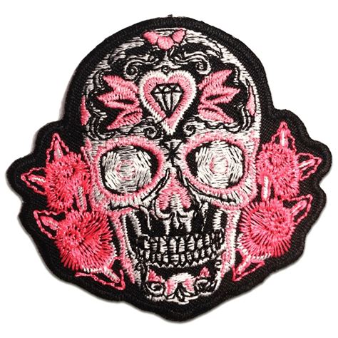 Iron On Patches Skull Biker Pink 8 5x7 8cm Application Etsy