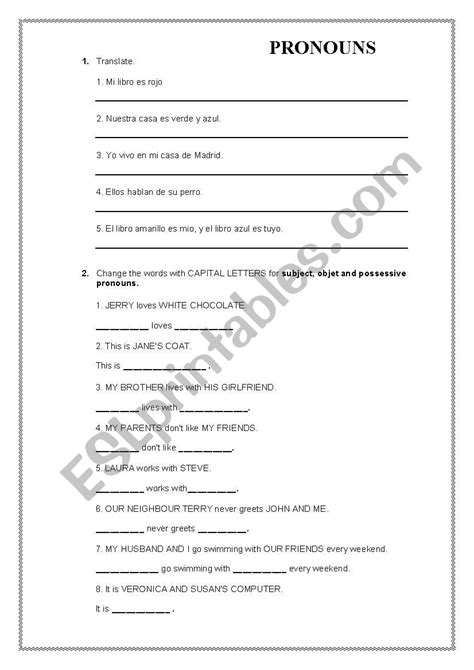 Pronouns Esl Worksheet By Pitcrist