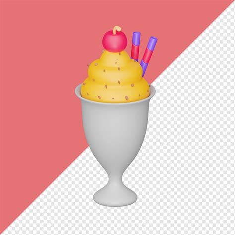 Premium PSD Sundae 3d Realistic Object Design Vector Icon Illustration