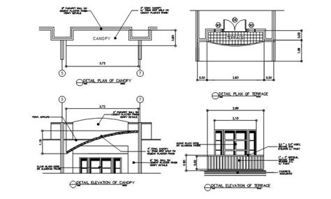 Detail Elevation Of Canopy And Terrace In Autocad 2d Drawing Dwg File Cad File Cadbull