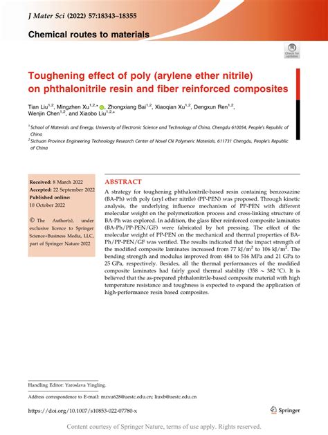 Toughening Effect Of Poly Arylene Ether Nitrile On Phthalonitrile