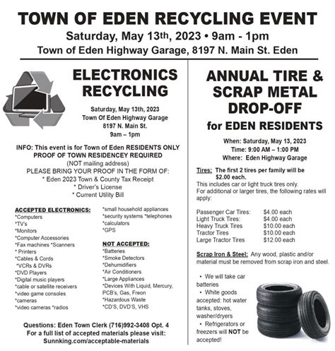 Town Of Eden Recycling Event May 13th Town Of Eden New York