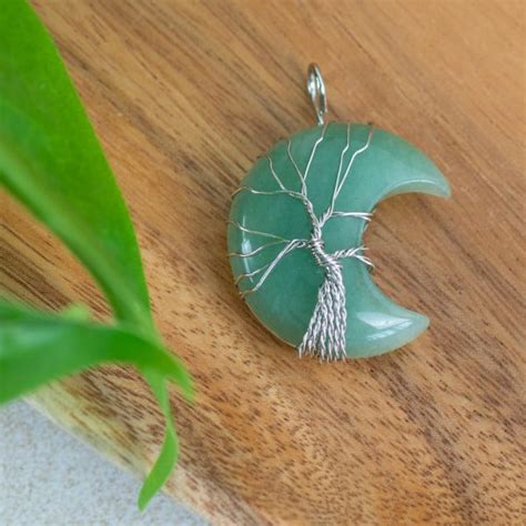 Pendentif Aventurine Verte Arbre De Vie Lune 4 Cm Zenvol Vente