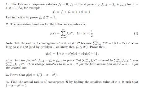 Solved 1 The Fibonacci Sequence Satisfies F00f11 And