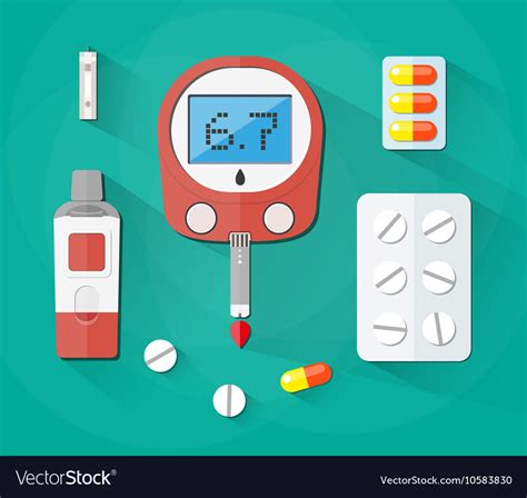 Blood Glucose Test strip and pills Diabetes set Vector Image