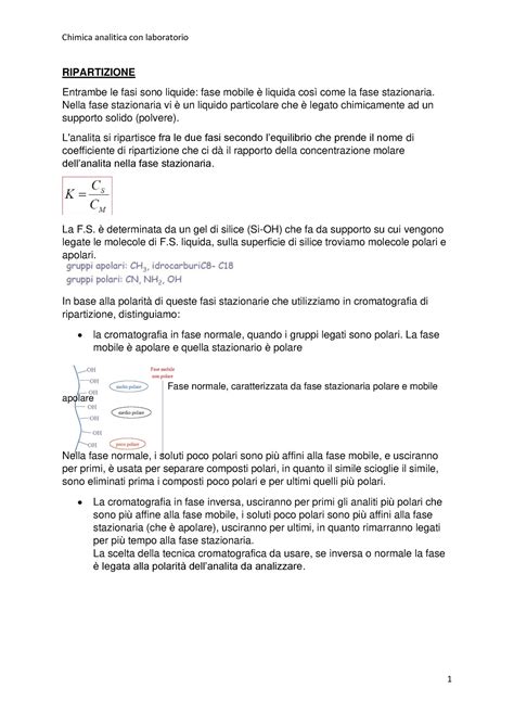 Introduzione ALLA Chimica Analitica 2parte RIPARTIZIONE Entrambe Le