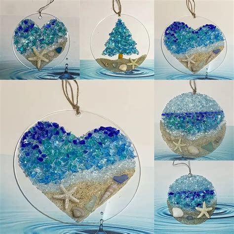 New Sea Glass Sun Catcher Ocean Crashing Wave Pendant Beach Ornament