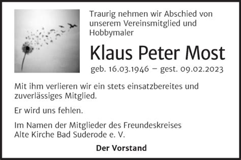 Traueranzeigen Von Klaus Peter Most Abschied Nehmen De