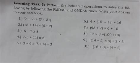 Solved Learning Task Perform The Indicated Operations To Algebra