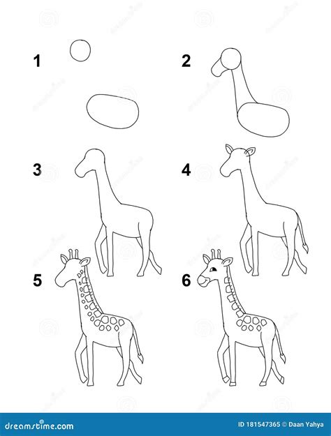 How To Draw Giraffe With 6 Step Cartoon Illustration With White