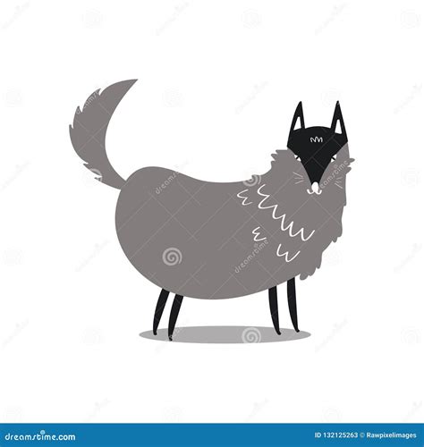 Cute Gray Wolf Wildlife Cartoon Illustration 132125263