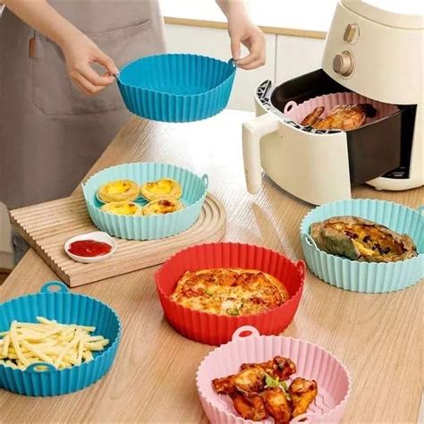 Kit 2 Bandeja Panela Forro Forma Cesto De Silicone Para Airfryer