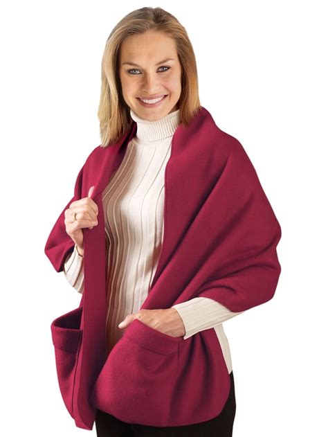 Collections Etc Cozy Fleece Wrap Shawl With Large Front Pockets Keeps