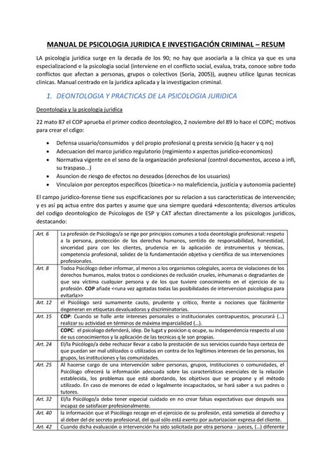 Resumen Manual Psicologia Jurídica Manual De Psicologia Juridica E