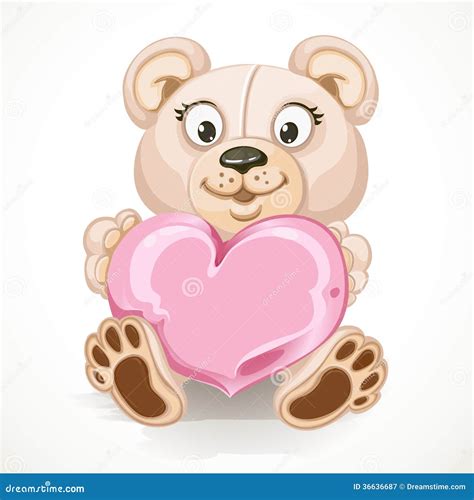 White Teddy Bear Holding A Pink Heart Royalty Free Stock Photography