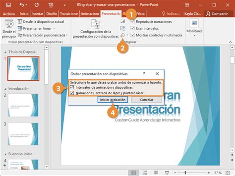 Grabar Y Narrar Una Presentación Customguide