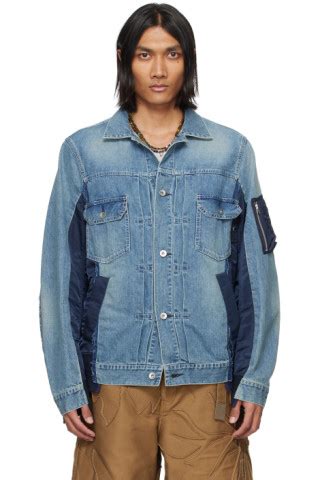 Blue Paneled Denim Jacket By Sacai On Sale