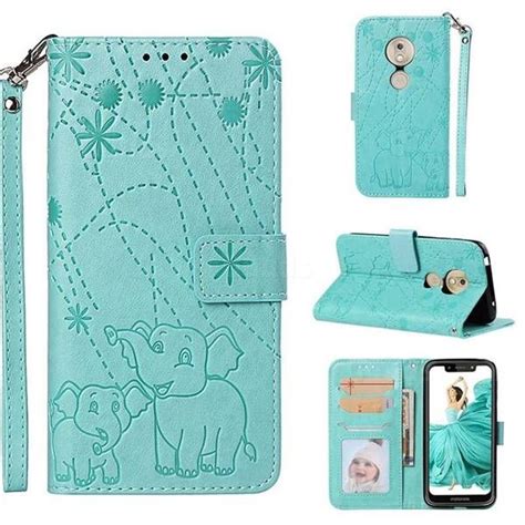 Embossing Fireworks Elephant Leather Wallet Case For Motorola Moto G7 Play Green Motorola