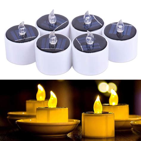 Buy Pcs Solar Candle Light Solar Rechargeable Tea Wax Lamp White