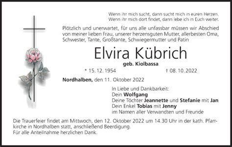 Elvira Kübrich Traueranzeige trauer inFranken de