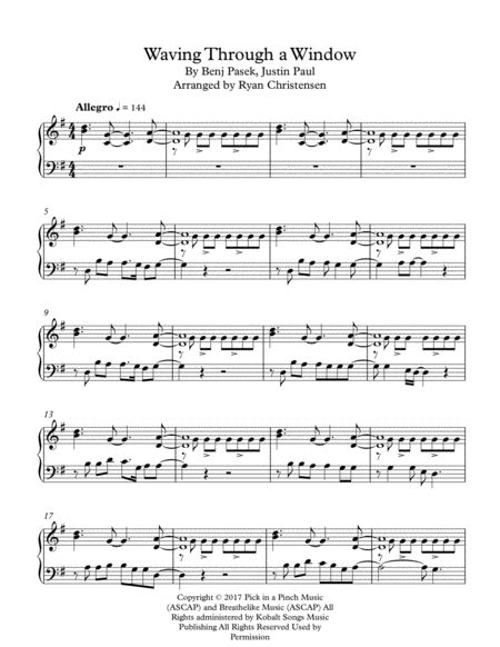 Waving Through A Window Arr Ryan Christensen Sheet Music Justin