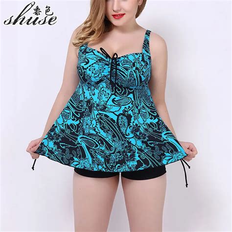 New Plus Size Tankini Set Summer Swimming Dress With Shorts Push Up