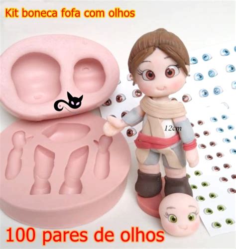 Molde Silicone Kit Boneca Fofa Pares Olhos Res Elo